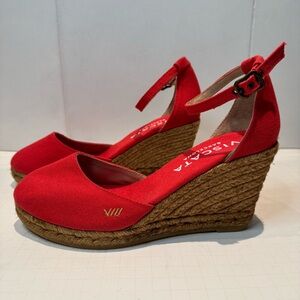 Viscata Barcelona Red Canvas Espadrille Wedge Sandals EU 40/ US 9